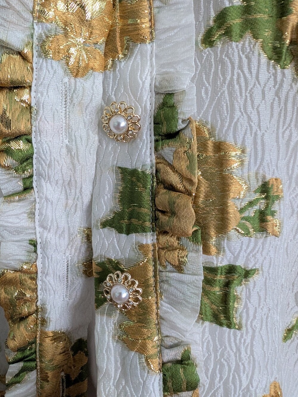 Sister Jane Dream Floral Jacquard White Gold Blouse Size S - Picture 10 of 12